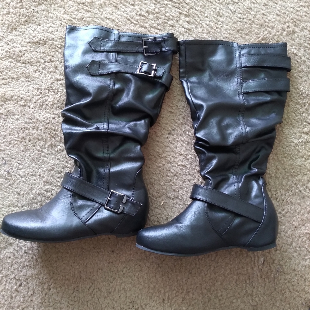 Faux leather knee high boots